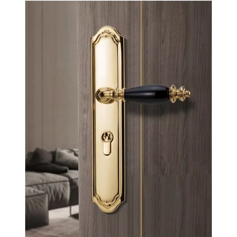 Hot Sale Brass Ceramic Mute Magnetic Interior Door Handle Set for Wooden Doors 6