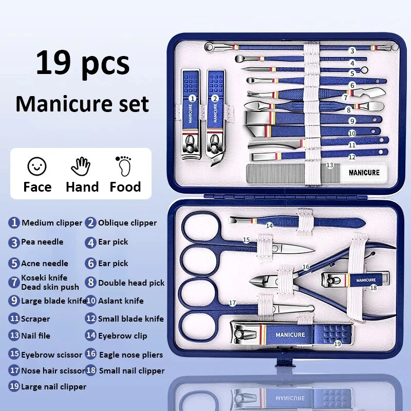 Ensemble de coupe-ongles en acier inoxydable, kit de manucure, ciseaux, maquillage, outil de beauté, nouveau, haute qualité, 19 pièces/ensemble