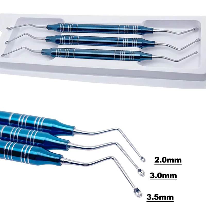 

Set Dental Surgical Implant Powder Spoon Graft Scoop Bone Curette Periodontal Cleaning Tool Bone Fragment Removal Instrument