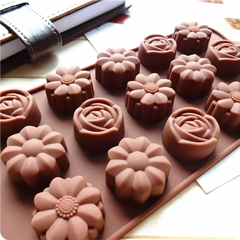 Flower Chocolate Silicone Mold Ice Cube Tray Jelly Pudding Baking Mould Cake Decoration Cupcake Topper Wax Melts Soap Candle