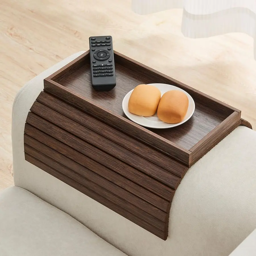 

Bamboo Sofa Arm Tray, Foldable Couch Arm Tray Side Table, AntiFalling Armrest Tables Cup Holder for Snacks, Drinks, Beers, Phone
