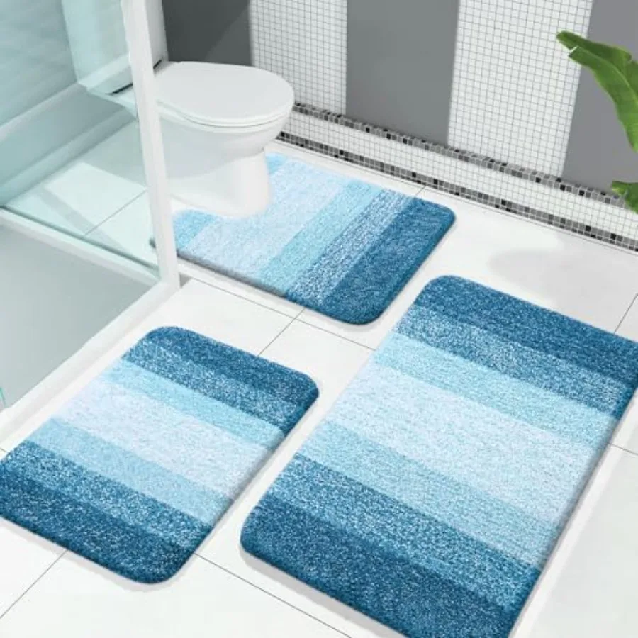 

Bathroom Rugs Sets 3 Piece Soft Absorbent Microfiber Bath Mats and U-Shaped Contour Toilet Rug Plush Shaggy Bath Mat Set for Ba