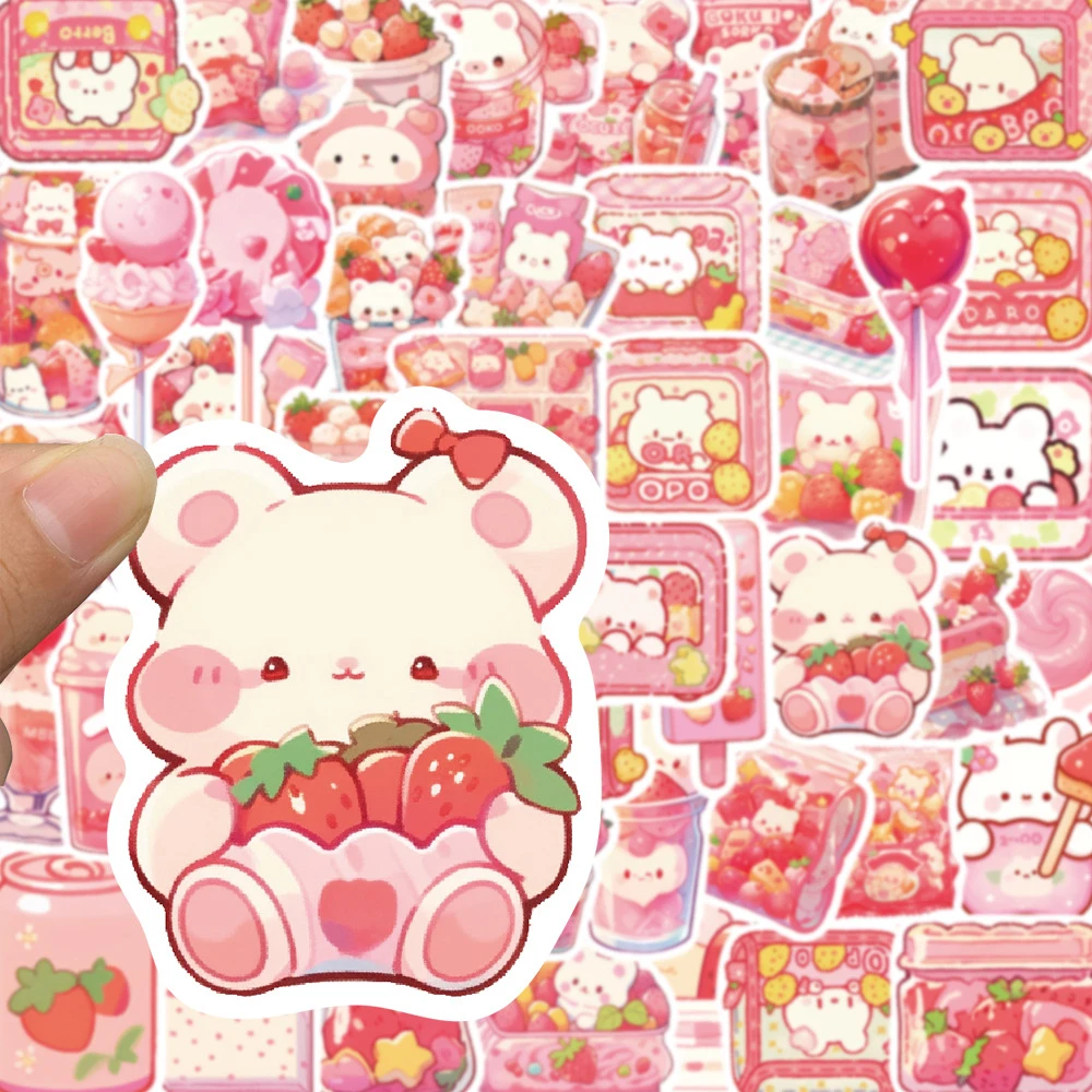 10/30/50 buah DIY Kawaii Beruang stiker makanan ringan kartun Pink anak perempuan stiker untuk Laptop Notebook koper kulkas seni Decal mainan hadiah