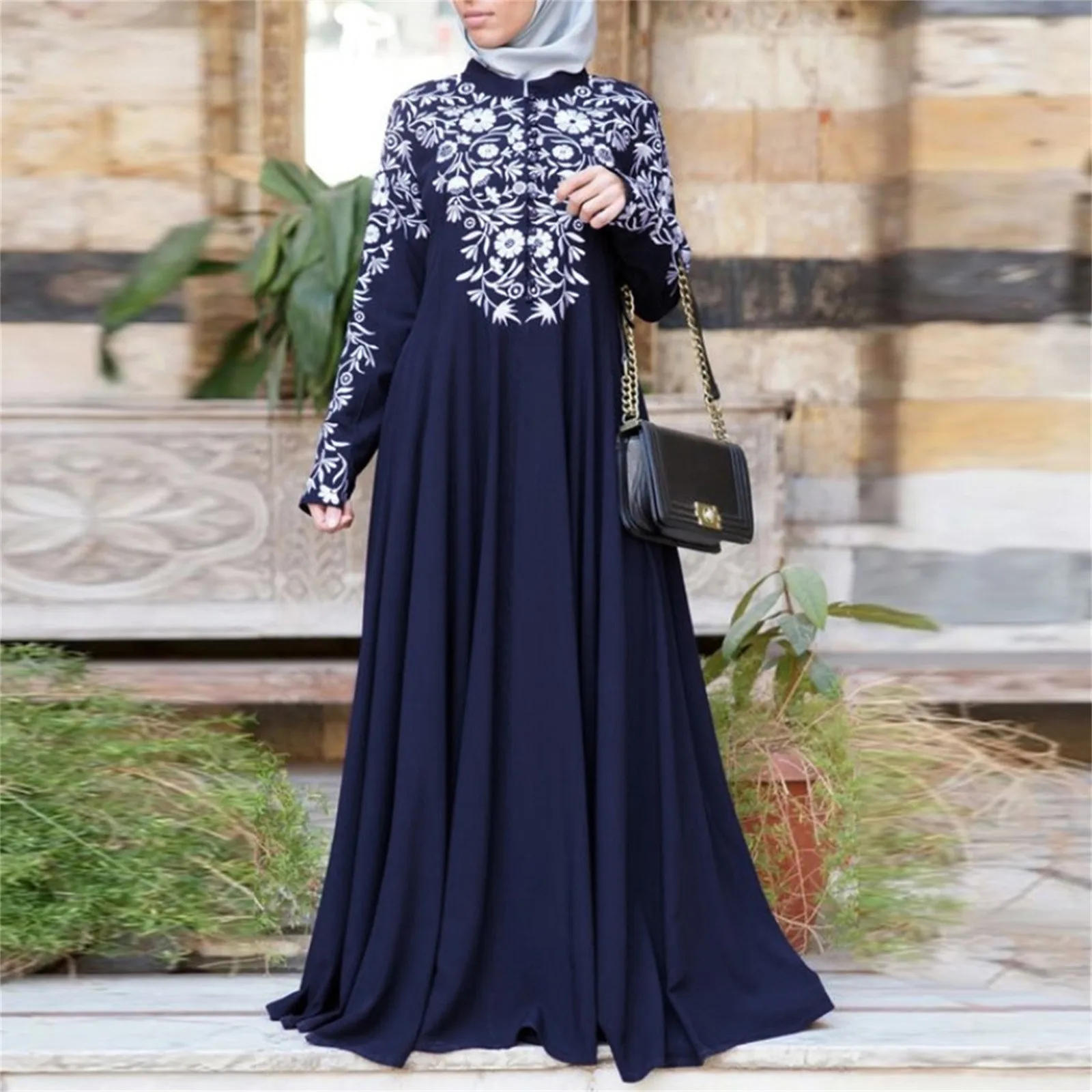 

Dubai Abayas Black Elegant Dress Print Flower Islamic Prayer Clothes For Girls Ramadan Robe Long Kimono Fashion Arabic Wear