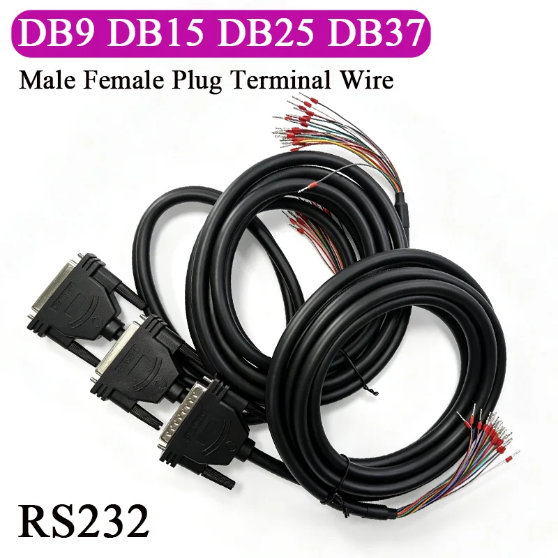 DB9/15/25/37 Connector Terminal Wire Double Shield Industrial Grade RS232 Serial Cable DB25 DB37 DB9 DB 15 Pin Male Female Cable