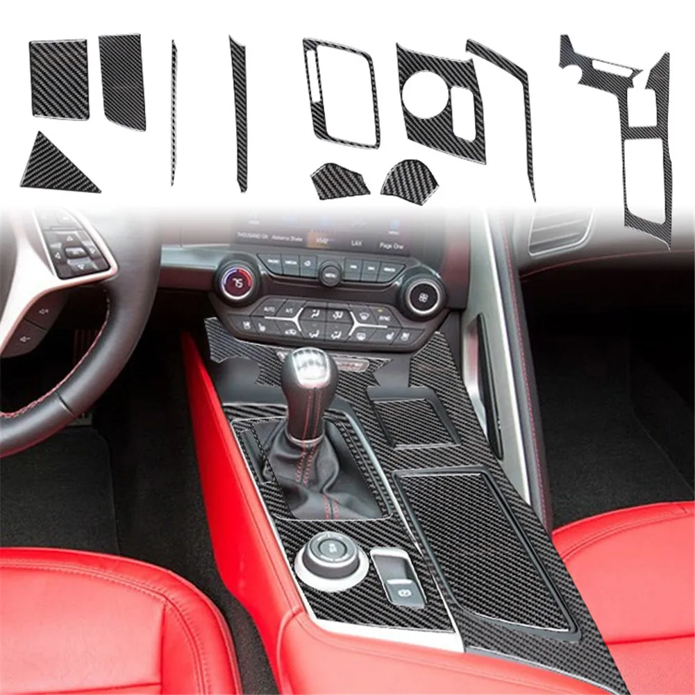 

11pcs Car Center Console Gear Shift Panel Cover Carbon Fiber Sticker For Chevrolet corvette C7 2014-2019 Interior Accessories