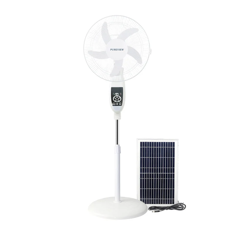 

16 Inch Rechargeable Fan 9V 5W Solar Panel Solar Rechargeable Fan with USB Charge and LED Light Remote Control Stand Floor Fan