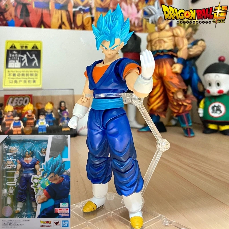 Bandai Shf Original Dragon Ball Z Vegetto Action Figures Blue Hair Super Saiyan God 6inch Anime Figurine Collection Toy Model