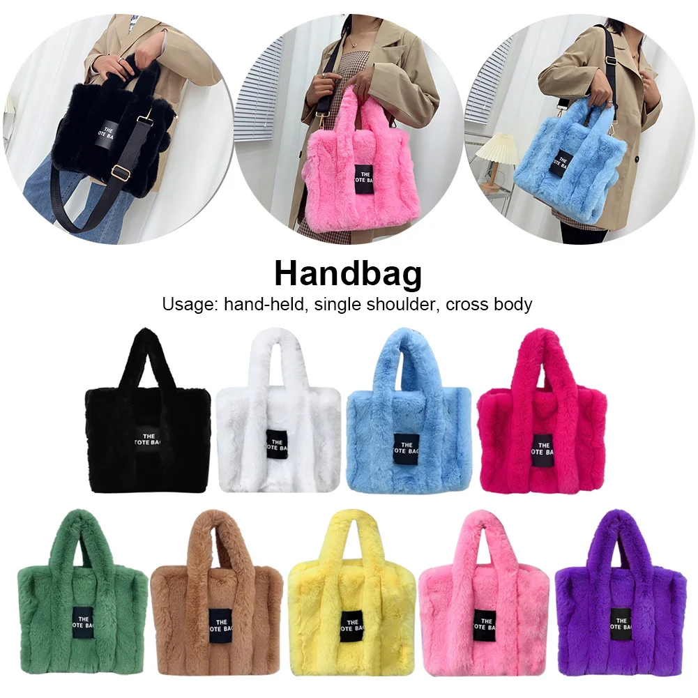 New Faux Fur Shoulder Tote Bag for Women Furry Handbags Fluffy Purse Plush Top Handle Bag Fall Winter Fuzzy Crossbody Bag