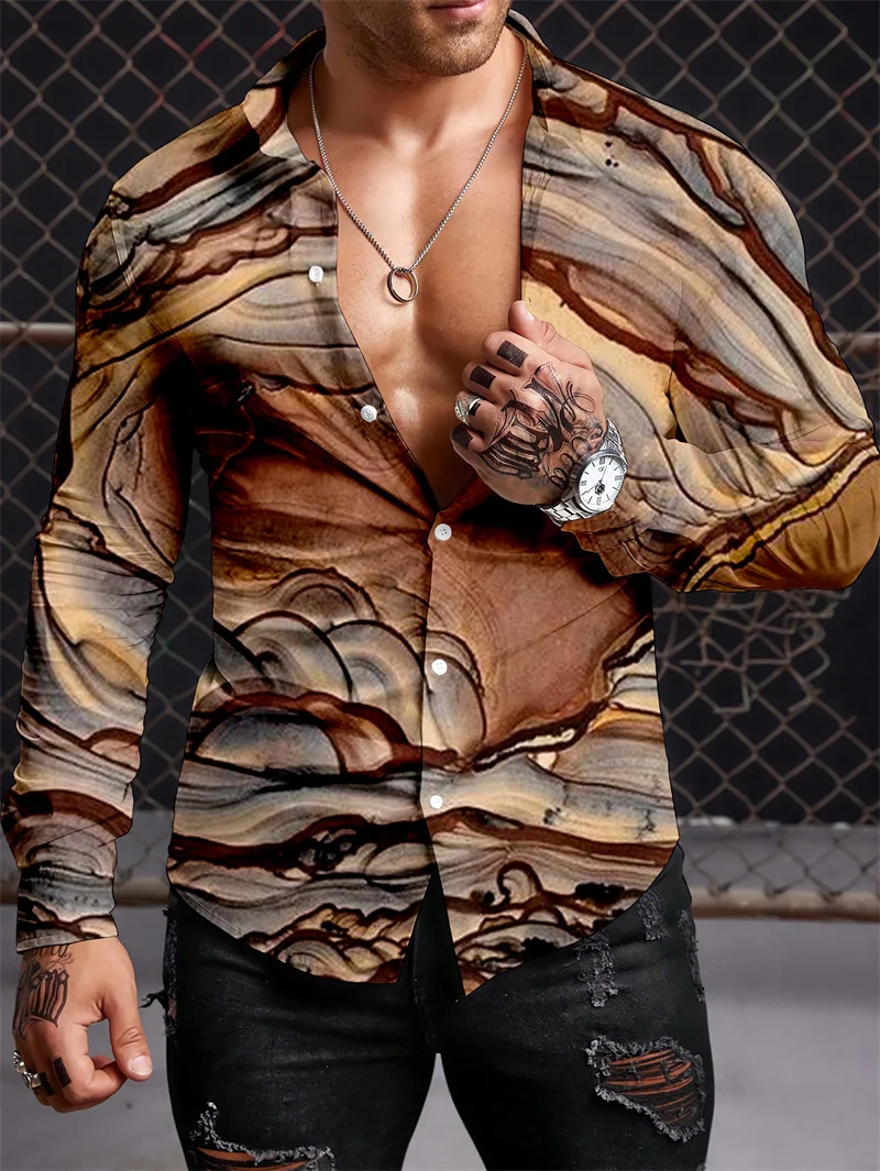 2023 Fashion Men\'s Long Sleeve Polo Neck Shirt Luxury Retro Pattern Shirt Casual Fashion Top Large S-5XL