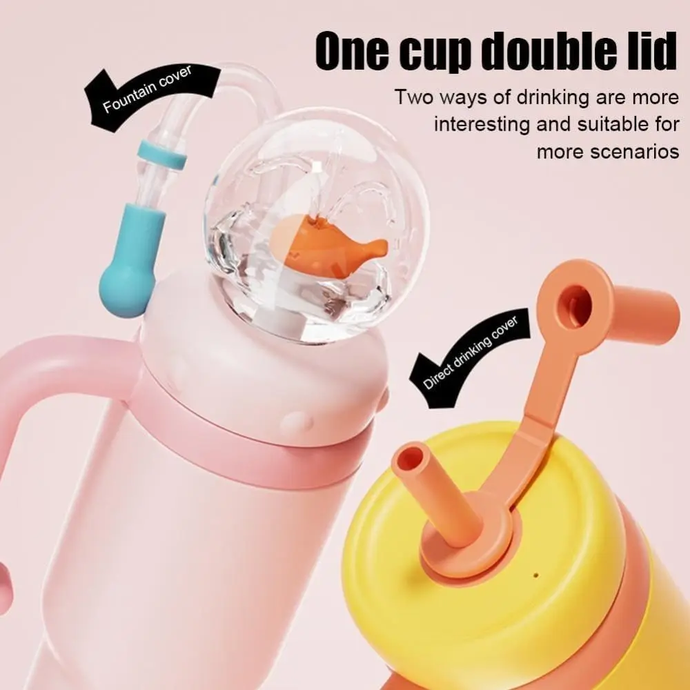 New Double Drinking Lid Whale Fountain Tumbler Widened Handle Leak Proof Insulated Water Bottle 710ml Drinking Cup