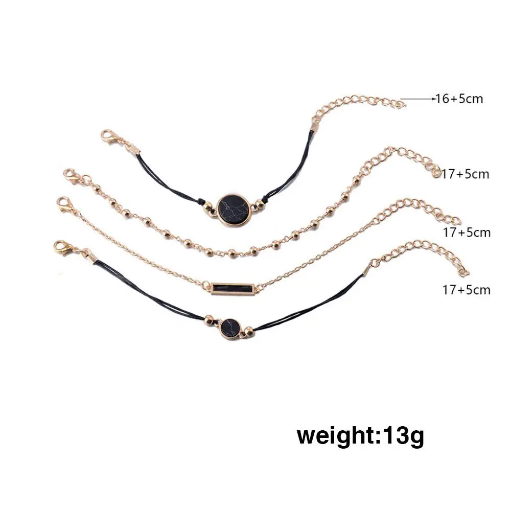 Boho Round Marble Charm Bracelet Set For Women Geometric Black String Rope Chain Bangle Female Bohemian Jewelry Gift