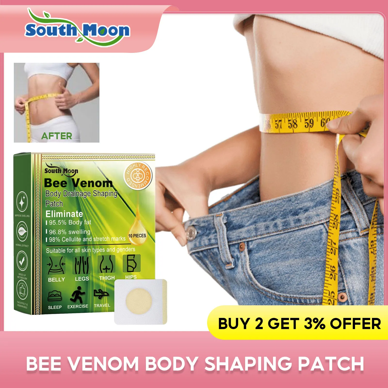 

Bee Venom Body Shaping Patches Remove Dampness Detox Slim Waist Break Down Fat Burning Improve Metabolism Anti-Cellulite Sticker