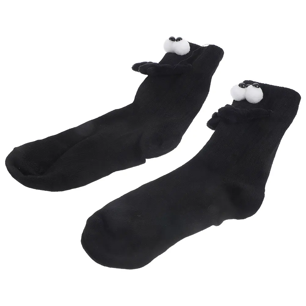 

Cartoon Big Eye Crew Socks H Holding Design White Black 3D Face Funny Cotton Women Family Friends Adult Couples Soft