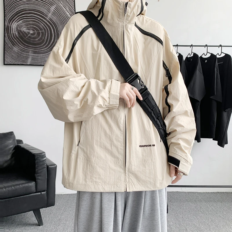 

Cool Men's Hooded Jaet Spring Autumn New American Pilot Coat Trendy Outerwear for Teenagers Windproof Zipper Decorated Loos...