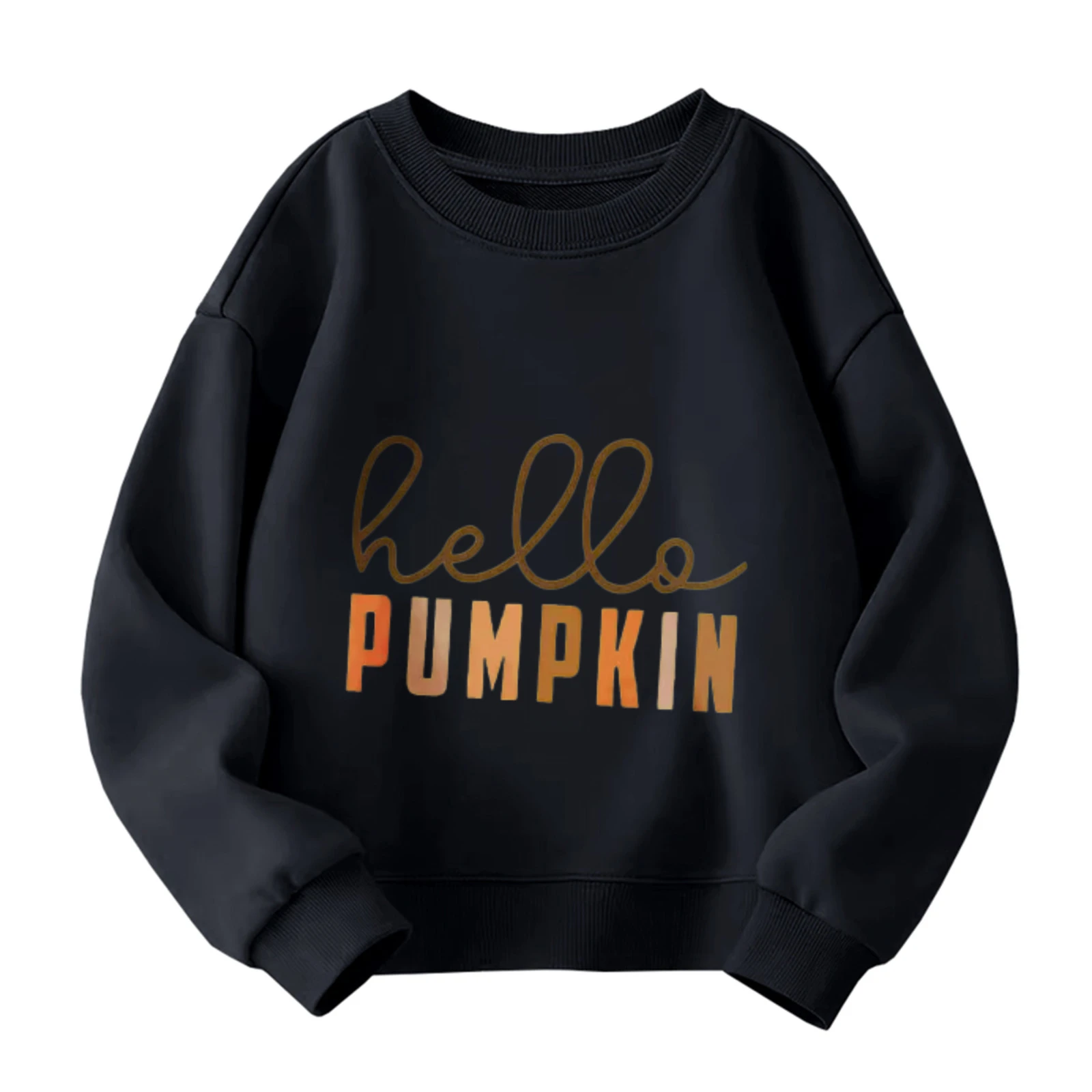 سويت شيرت للأطفال برقبة دائرية - بلوفر أبيض عصري "Hello Pumpkin" لموسم الخريف والخريف