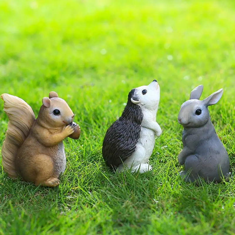 Garden Ornaments Rabbit Squirrel Hedgehog Courtyard Decoration Animal Ornaments Yard Gardening Creative Outdoor Landscaping