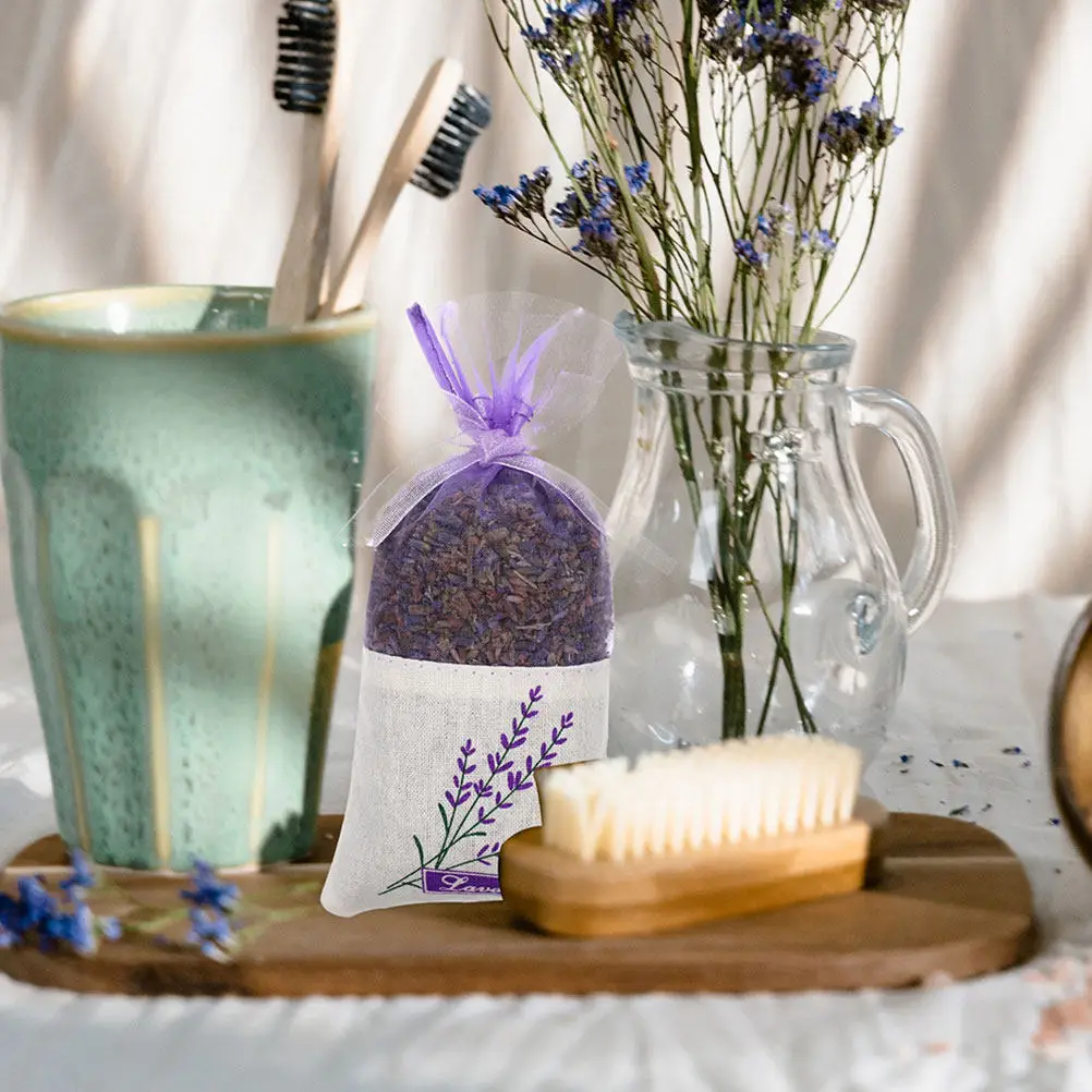 50Pcs Lavender Sachet Bags Transparent Mesh Drawstring Cotton Linen Breathable for Dried Flowers Herb Storage Wardrobe