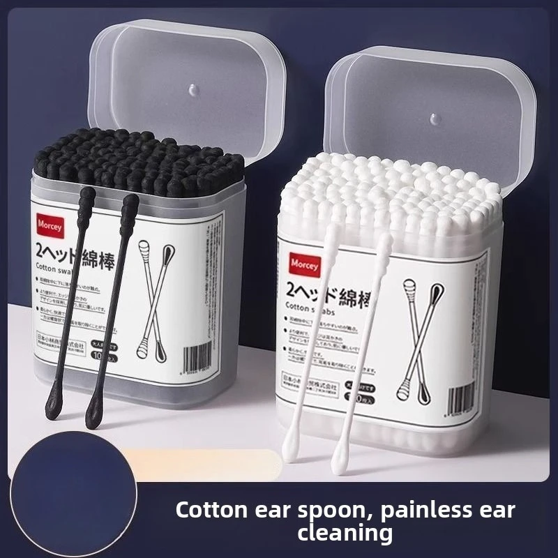 

White Special Ear Picking Cotton Swab Cotton Double Headed Disposable Ear Picking Spoon 1 Box of 100 Pieces Cotton Swab