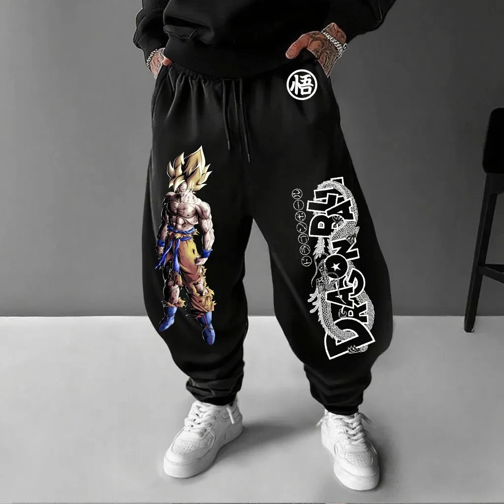 Dragon Ball Men's Sweatpants Autumn/Winter Streetwear Vintage Anime Loose Drawstring Casual Plus Size Harajuku Hip Hop Pants