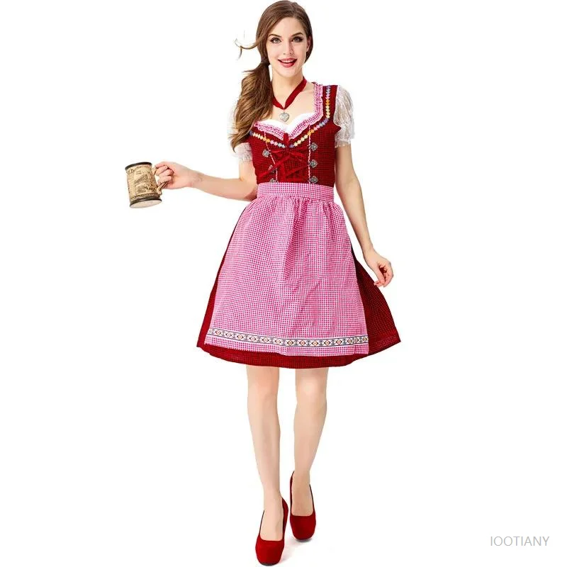 Womens German Munich French Oktoberfest Traditional Beer Girl Cosplay Costume Bavarian Fantasia Party Beer Maid Waitress Dress