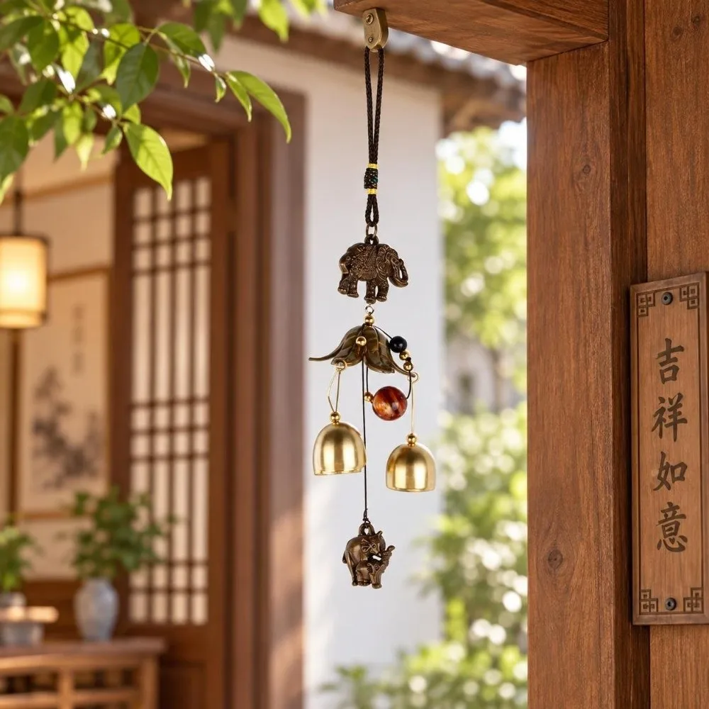 2pcs Alloy Construction Metal Wind Chimes Elephant Design Exquisite Workmanship Hanging Wind Bell Decorative Wind Chimes