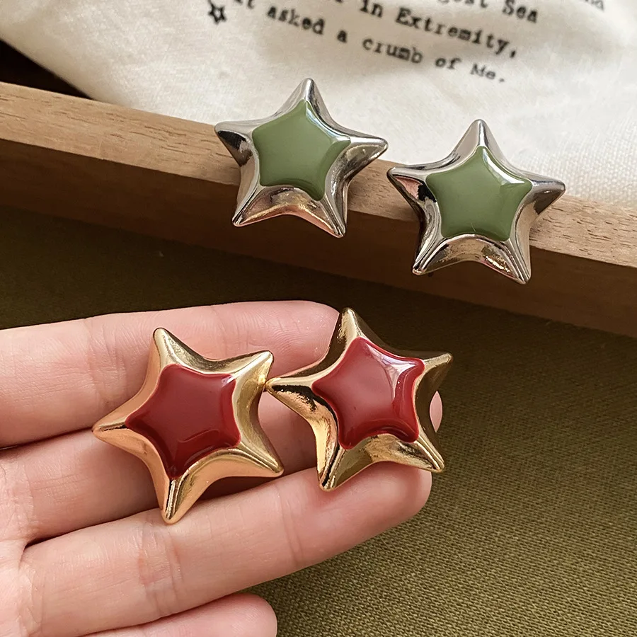 Trendy Vintage Gold Color Star Studs Exaggerated Oversized Earrings For Women Aesthetic Jewelry Decoration