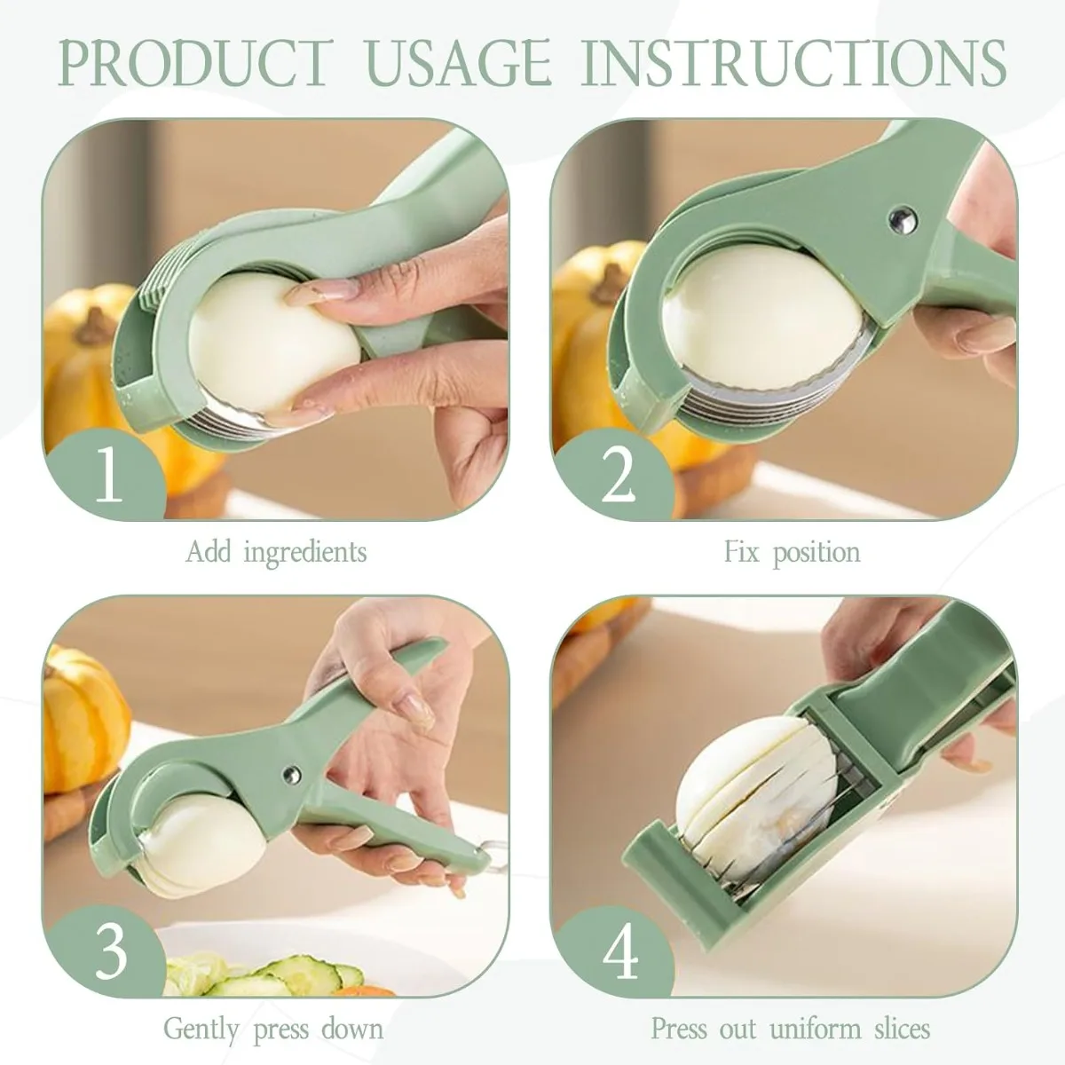 Green Multi Functional Stainless Steel Vegetable Slicer Fruit Cutter Salad Kitchen Tools Accessories for Home Daily Cooking view 4
