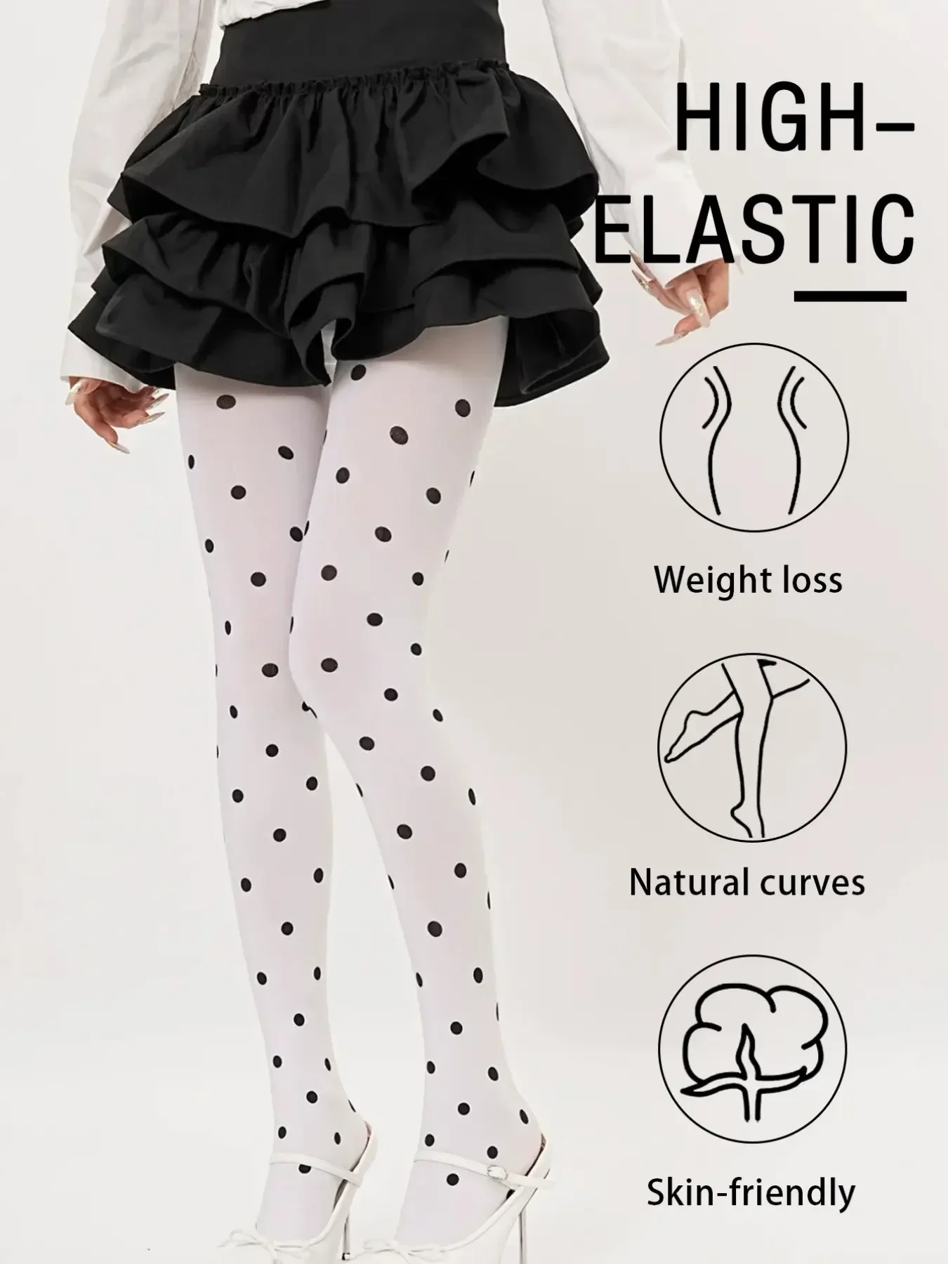 Polka Dot Fishnet Stockings, High Elastic Breathable Anti-Pick, Sweet Style Leg Shaping Pantyhose, All Seasons Slim-Fitting Tights