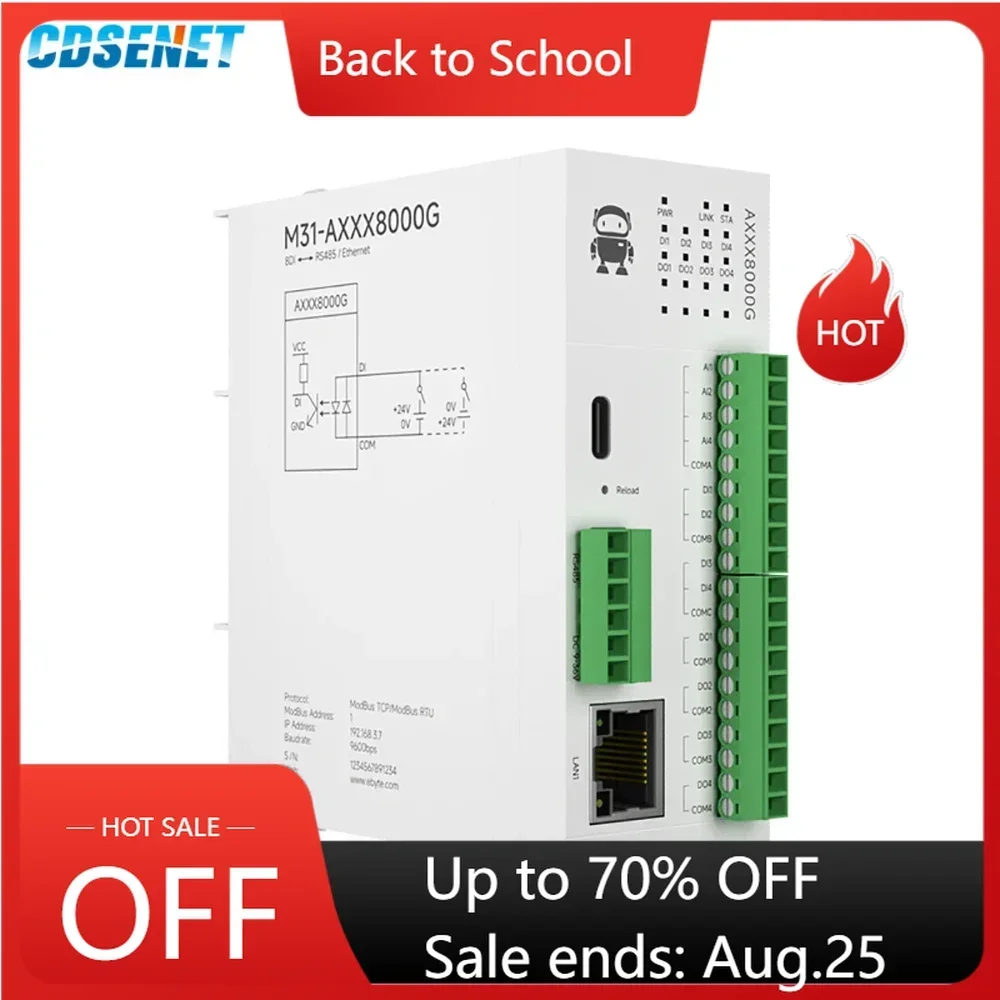 

8DI Remote IO Module RS485 Ethernet CDSENET M31-AXXX8000G Analog Switch Acquisition Modbus TCP RTU Firmware Upgrade PNP NPN RJ45