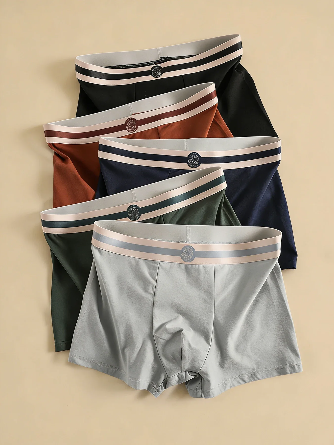5PCS fashionable belt print design simple and casual men's underwear set in multiple colors