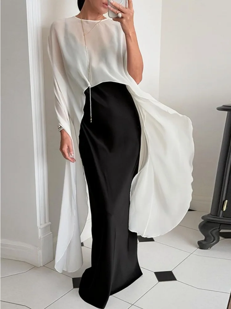 LIinar 2026 Fall Winter New Sheer Chiffon Shawl-Style Jacket for Women Asymmetrical Hem—Sun-Protective Outerwear Tunic