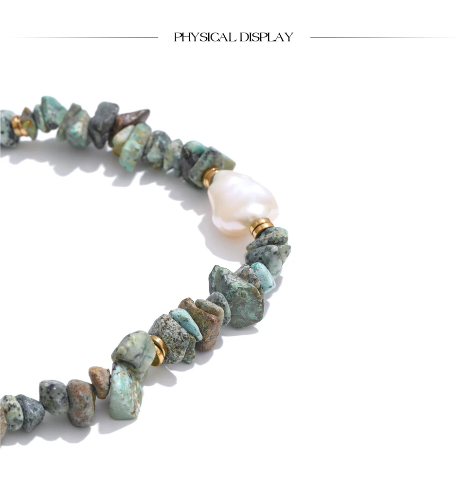 Yhpup handgemachte Perlen Schmuck Sommer beliebte Edelstahl grün Naturstein Türkis Perlenkette Halskette wasserdicht – Detail 9