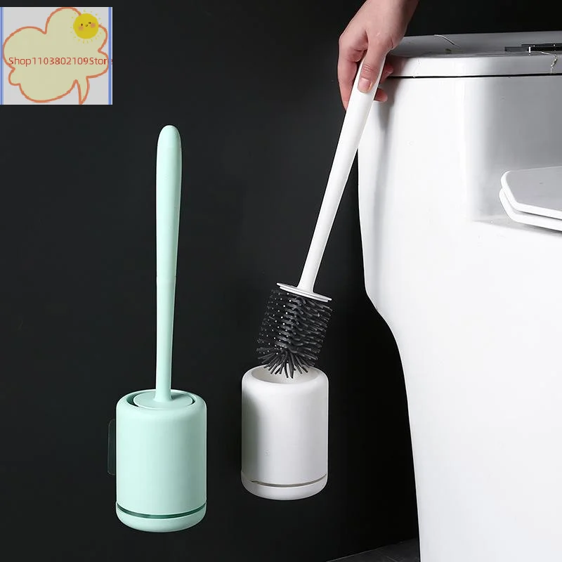 【HT】Silicone Toilet Brush , Soft Bristle Bathroom Cleaning Brush, Wall Mounted Quick Drying No Water Accumulation Toilet Cleaner