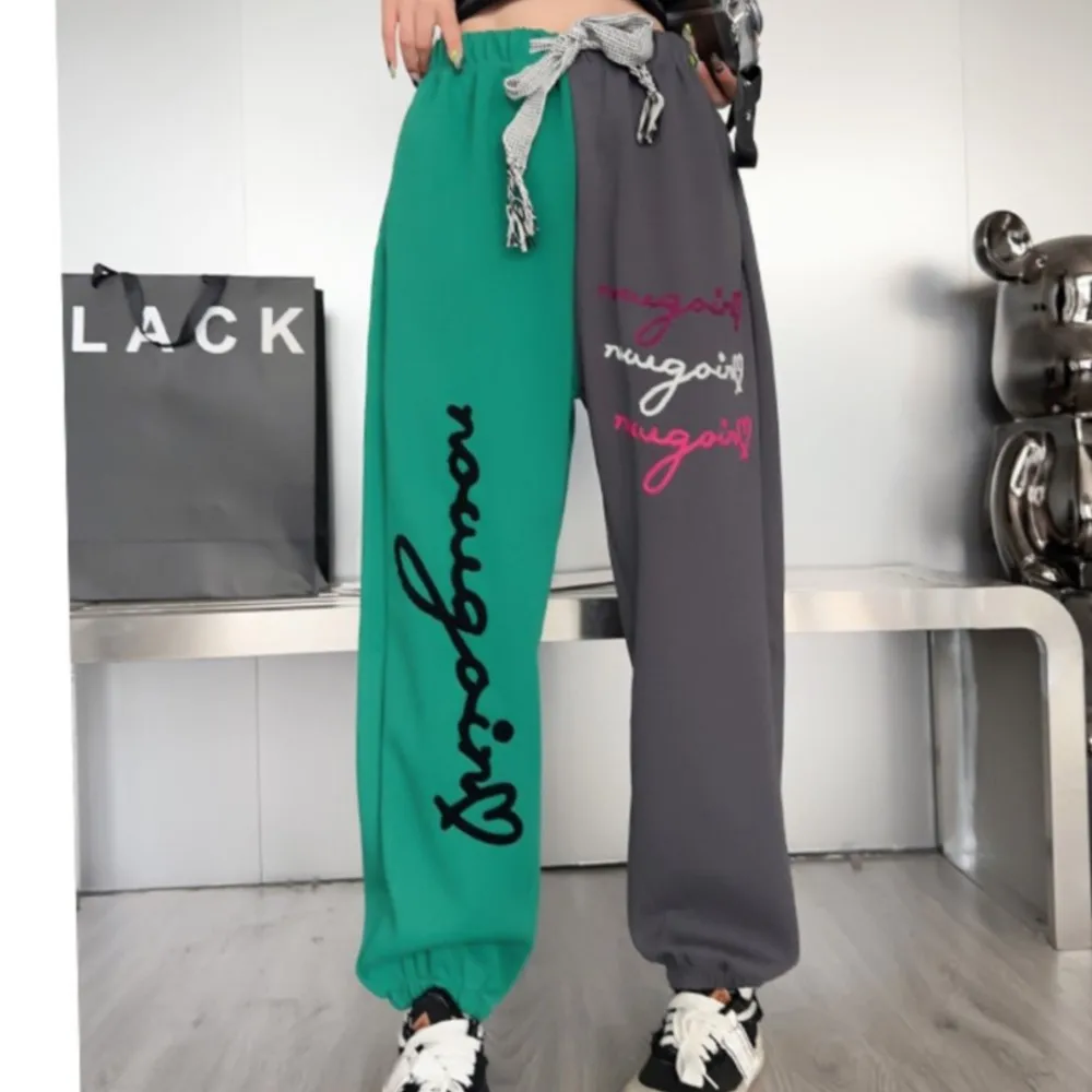 women's embroidered letter hoodie pants loose casual pants pantalon mujer