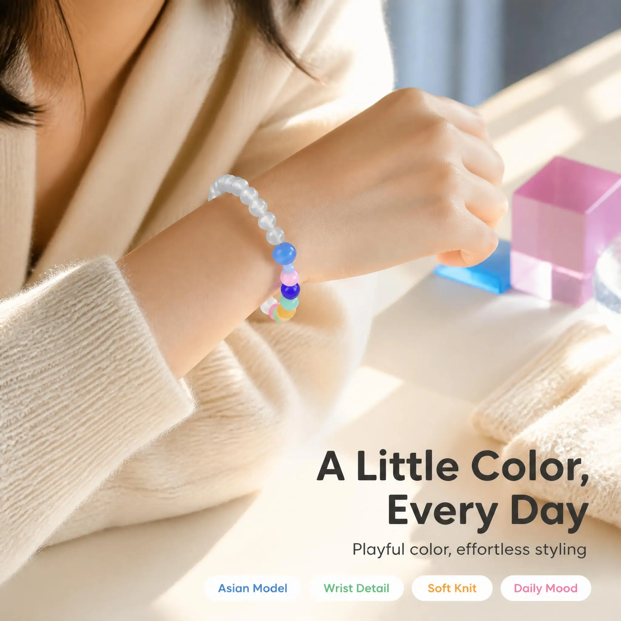 Dopamine Cat Eye Stone Beaded Bracelet Dopamine Style Stretch Bracelet Trendy Fashion Jewelry Gift for Women Girls Daily Wear