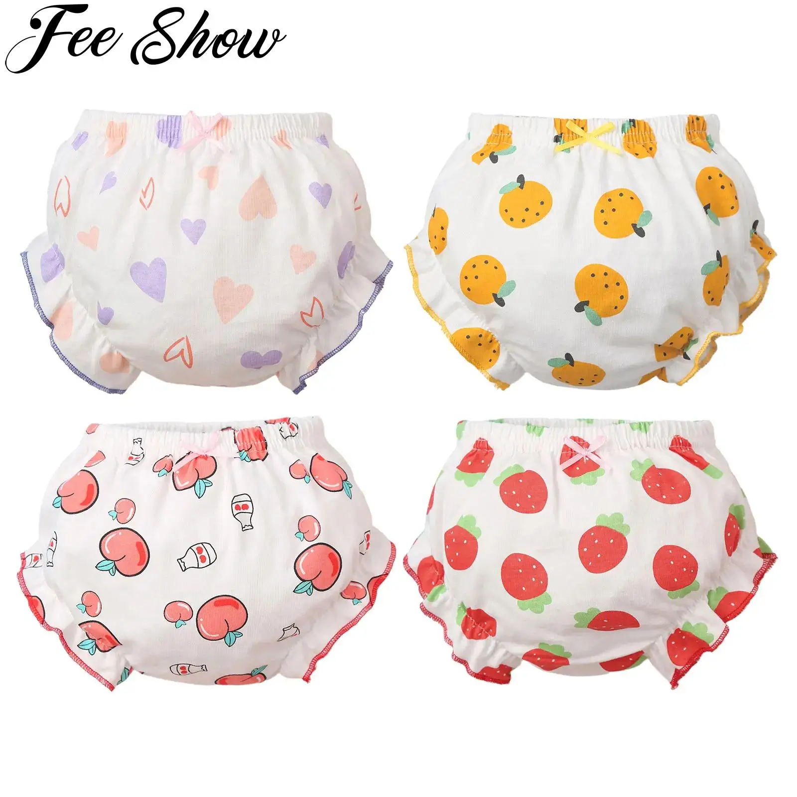 

4 Piece/Lot Baby 100%Cotton Panties Kids Girl Infant Newborn Cute Flower Fruit Print Ruffle Underpants For Children Soft Briefs