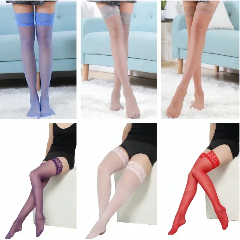 

FREEAUCE Women Thigh Long Socks Plus Size Black White Lace Top Over Knee High Elastic Fishnets Stockings Sexy with Anti-slip