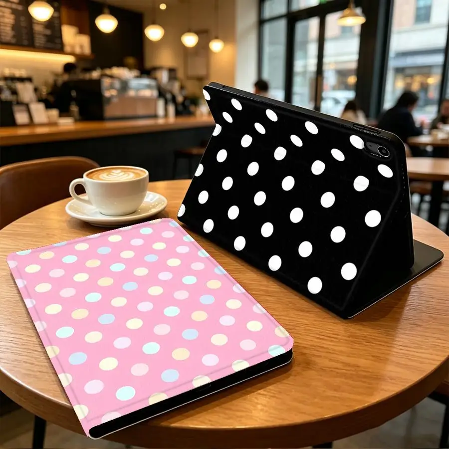 with Pencil Slot Case for Apple iPad Air 11 13 M4 M3 M2 A16 2026 Pro11 13 10th 7/8/9th Air 4/5/6th Pink Dot Pattern Print