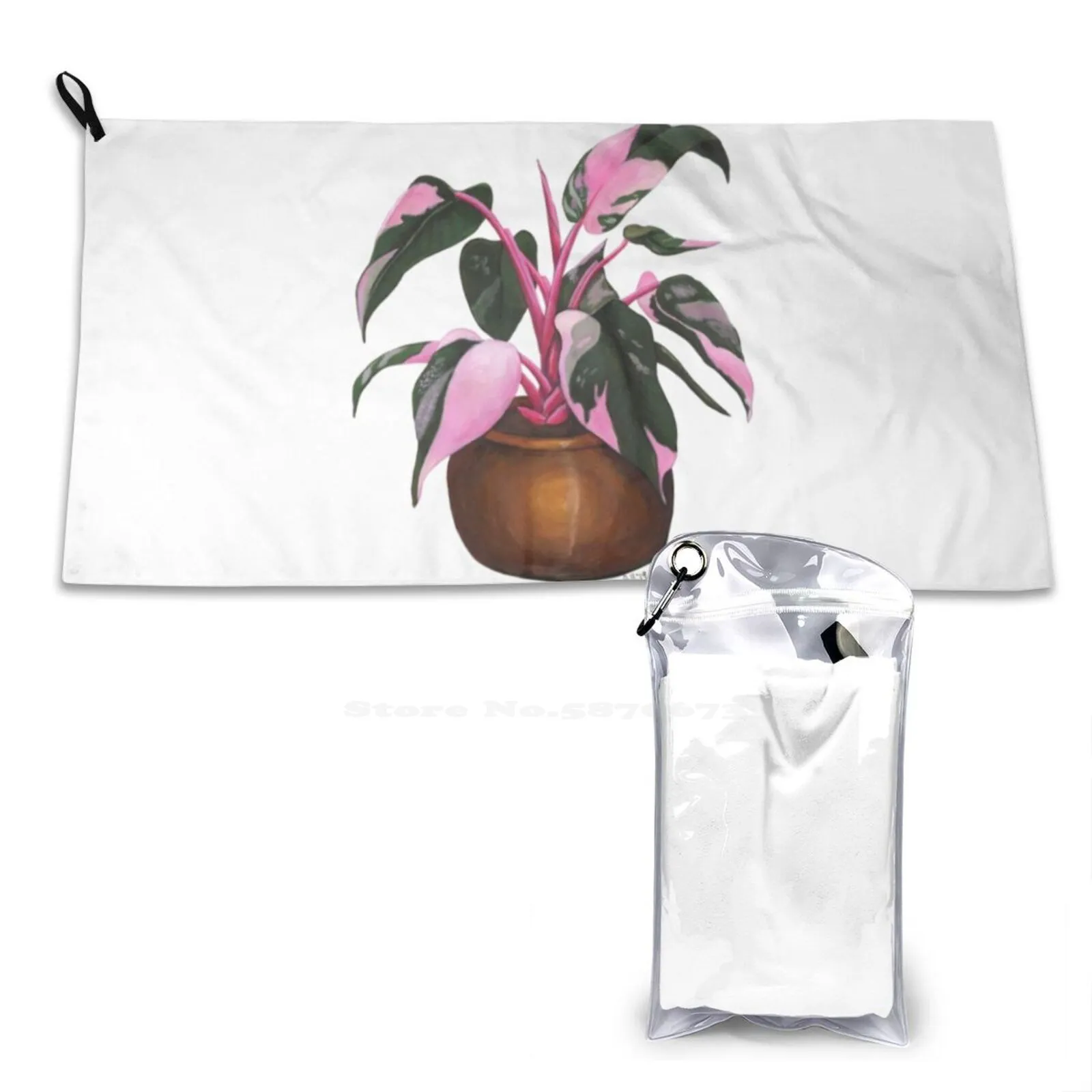 Philodendron 'Pink Princess' Soft Towel Quick Dry Beach Towel Philodendron Pink Princess Houseplants Gouache