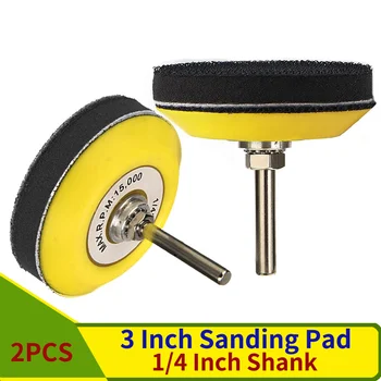 2 STUKS 3 Inch Klittenband Schuurpad voor Schuurschijven met 1/4 inch Schacht Booropzetstuk en Zachte Schuimlaag Buffering Pad