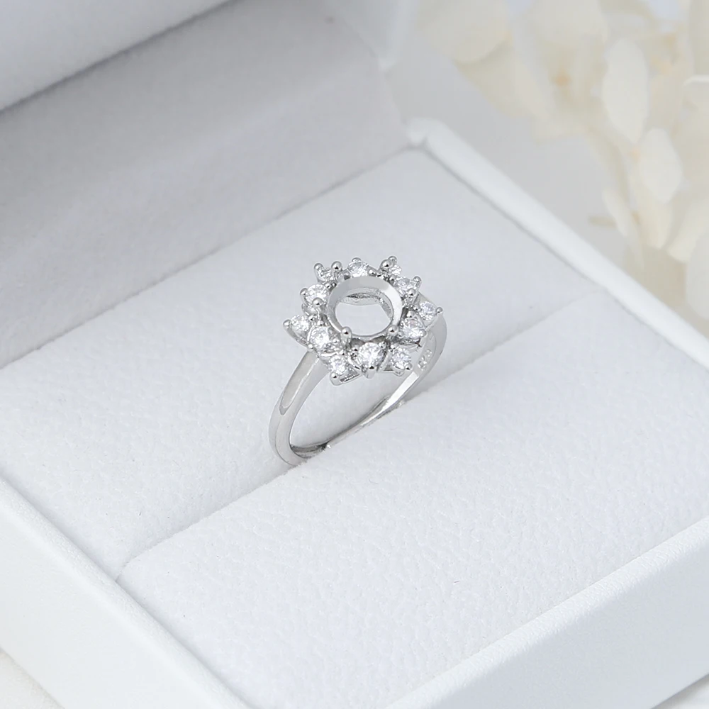 

925 Sterling Silver Adjustable CZ Ring Base Blank for 8mm Round Cabochon Ring Mounting Setting DIY Jewelry Making Finger Rings