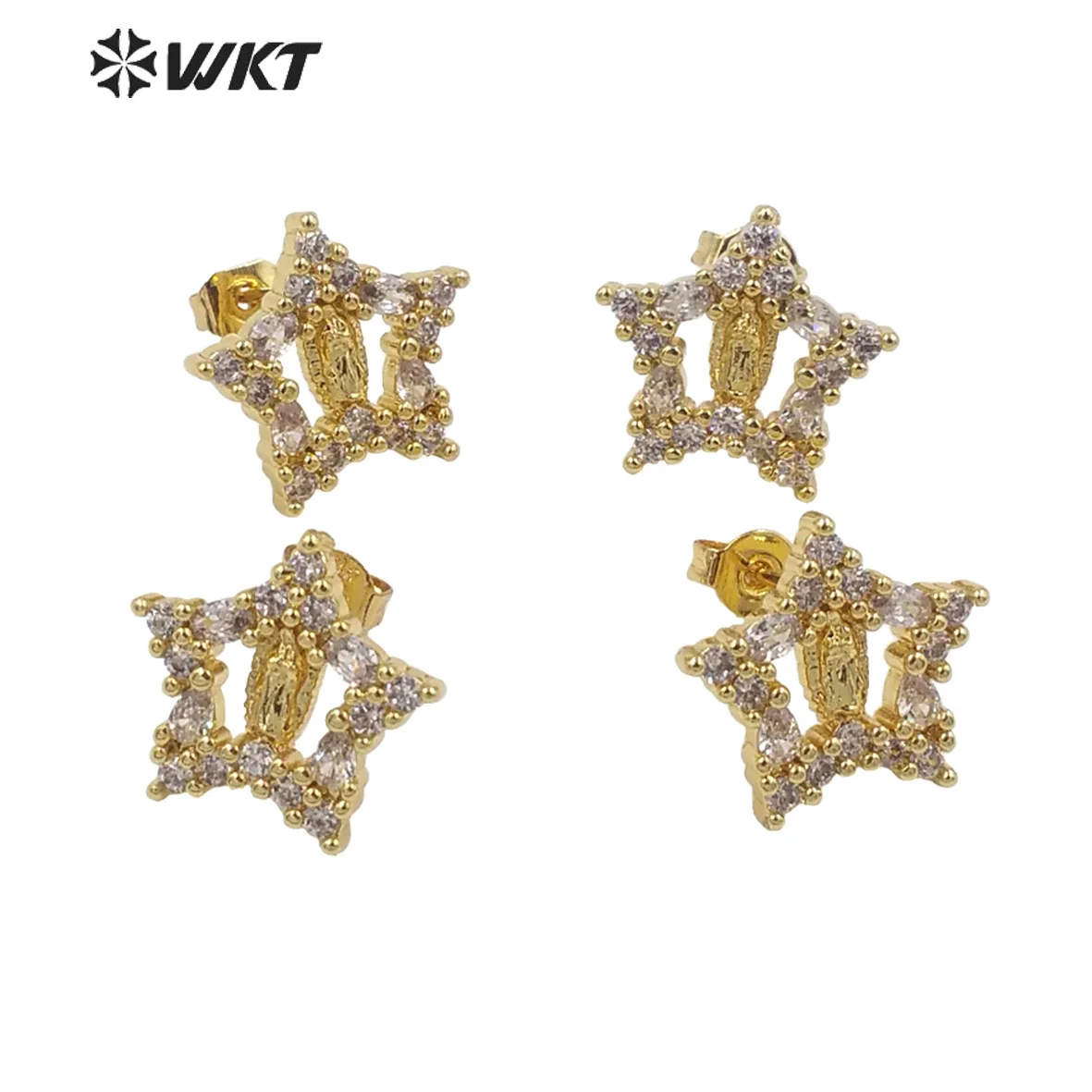 WT-ME097 Lovely Adorable Star Shape 18k And Tiny Cubic Zircon For Girls Earring Studs Simple Clothes Jewelry Finding