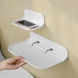 Foldable Wall Shelf Punch-Free Wall-mounted Plastic Floating Shelf  Household Bathroom Toilet Towel Clothes Storage Rack