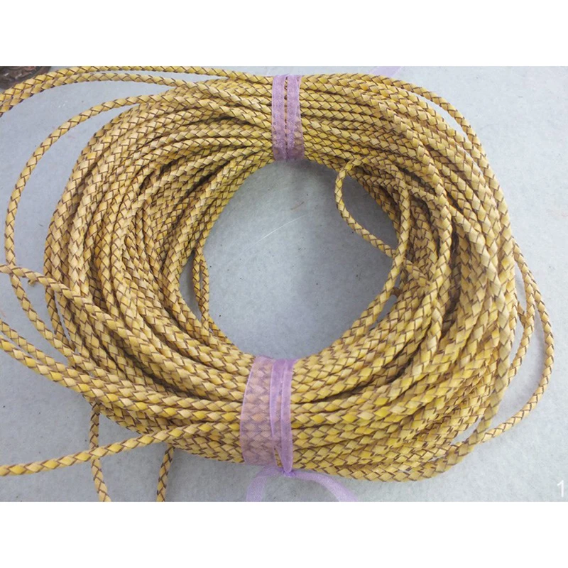 Wholesale 50m/roll 3mm Yellow Braided Leather Cord Jewelry Findings