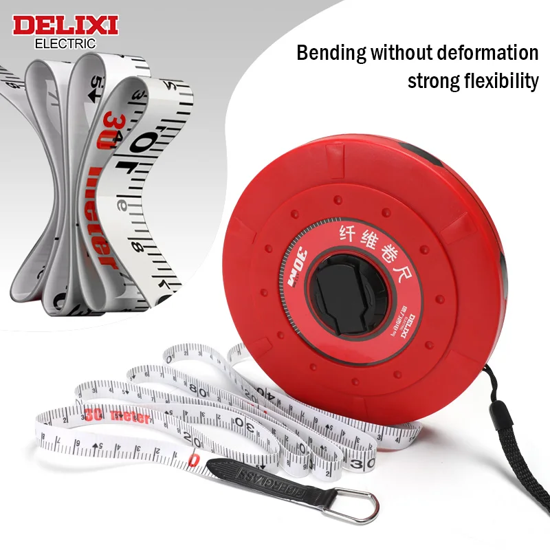 DELIXI ELECTRIC Tape Measure， 30M High Quality Fiberglass Double Sided Printing Measuring Tool,for Engineering Land Surveying