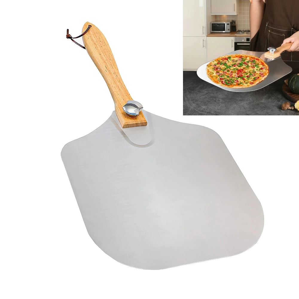 

1PCS Pizza Shovel With Wooden Handle Aluminum Pizza Shovel Cake Shovel Baking Tools Pizza Tray Plate Bakeware Pastry Tools