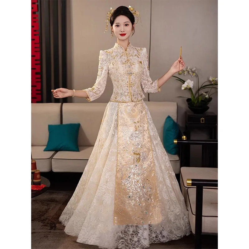 

Новое китайское платье цвета шампанского для тостов и вина в стиле тяжелой промышленности.