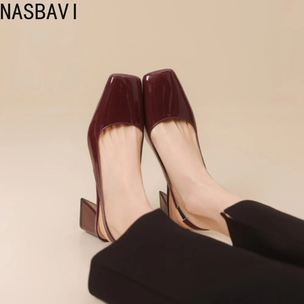 NASBAVI Vintage femmes bout carré pompes 6CM talons épais Slingback sandale chaussures dames été nouvelle femme dame femme sandales