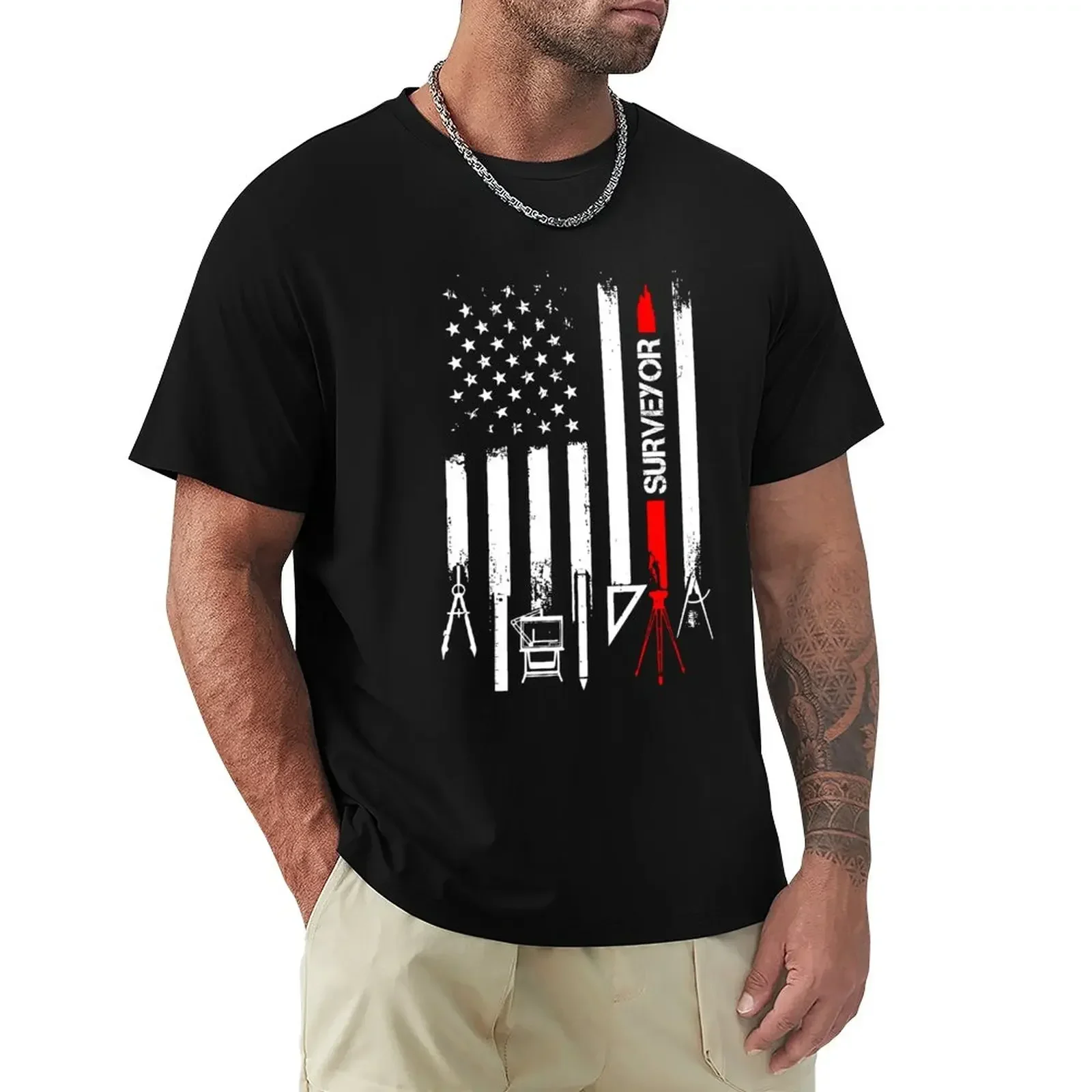 American Flag with Surveyor T-Shirt boys animal print plain vintage t shirts heavyweights sweat shirts, men